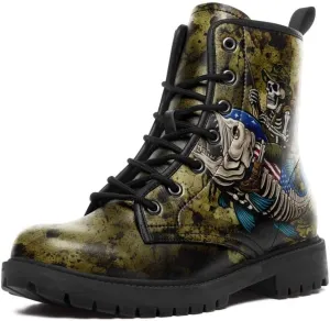 Skull Gothic Combat Boots Punk Rock Winter Shoes Waterproof Lace-Up Ankle Booties Chunky Platform Leather Work Boots for Men & Women