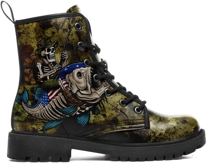 Skull Gothic Combat Boots Punk Rock Winter Shoes Waterproof Lace-Up Ankle Booties Chunky Platform Leather Work Boots for Men & Women