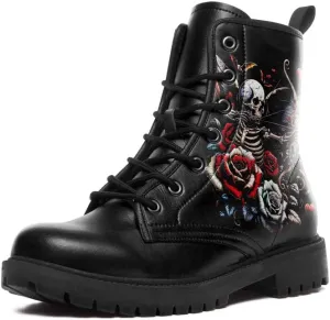 Skull Gothic Combat Boots Punk Rock Winter Shoes Waterproof Lace-Up Ankle Booties Chunky Platform Leather Work Boots for Men & Women
