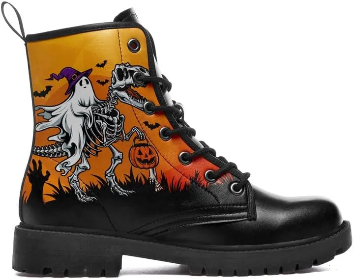 Skull Gothic Combat Boots Punk Rock Winter Shoes Waterproof Lace-Up Ankle Booties Chunky Platform Leather Work Boots for Men & Women