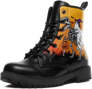 Skull Gothic Combat Boots Punk Rock Winter Shoes Waterproof Lace-Up Ankle Booties Chunky Platform Leather Work Boots for Men & Women