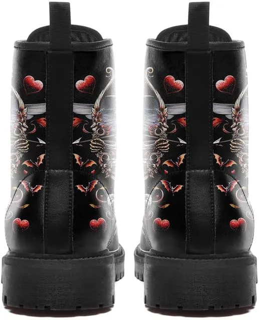 Skull Gothic Combat Boots Punk Rock Winter Shoes Waterproof Lace-Up Ankle Booties Chunky Platform Leather Work Boots for Men & Women