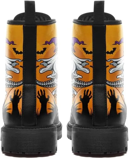 Skull Gothic Combat Boots Punk Rock Winter Shoes Waterproof Lace-Up Ankle Booties Chunky Platform Leather Work Boots for Men & Women