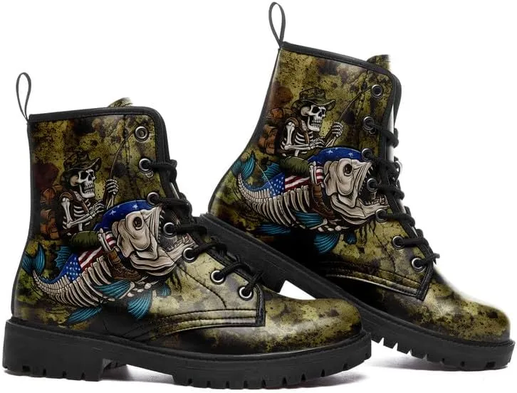Skull Gothic Combat Boots Punk Rock Winter Shoes Waterproof Lace-Up Ankle Booties Chunky Platform Leather Work Boots for Men & Women