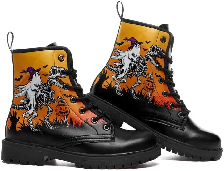 Skull Gothic Combat Boots Punk Rock Winter Shoes Waterproof Lace-Up Ankle Booties Chunky Platform Leather Work Boots for Men & Women