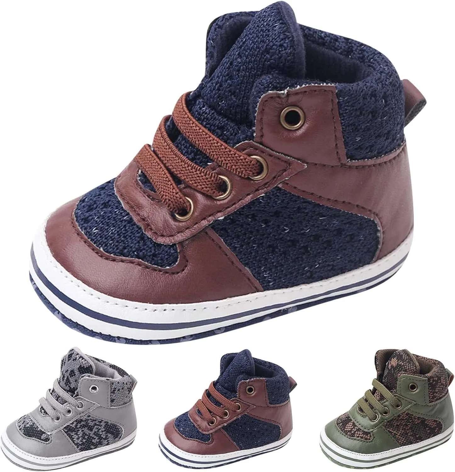 Summer Children Infant Toddler Shoes Boys and Girls Sports Shoes Flat Sole Round Head High Top Lace Up Comfortable Colorblock Casual Warm Toddler Shoes