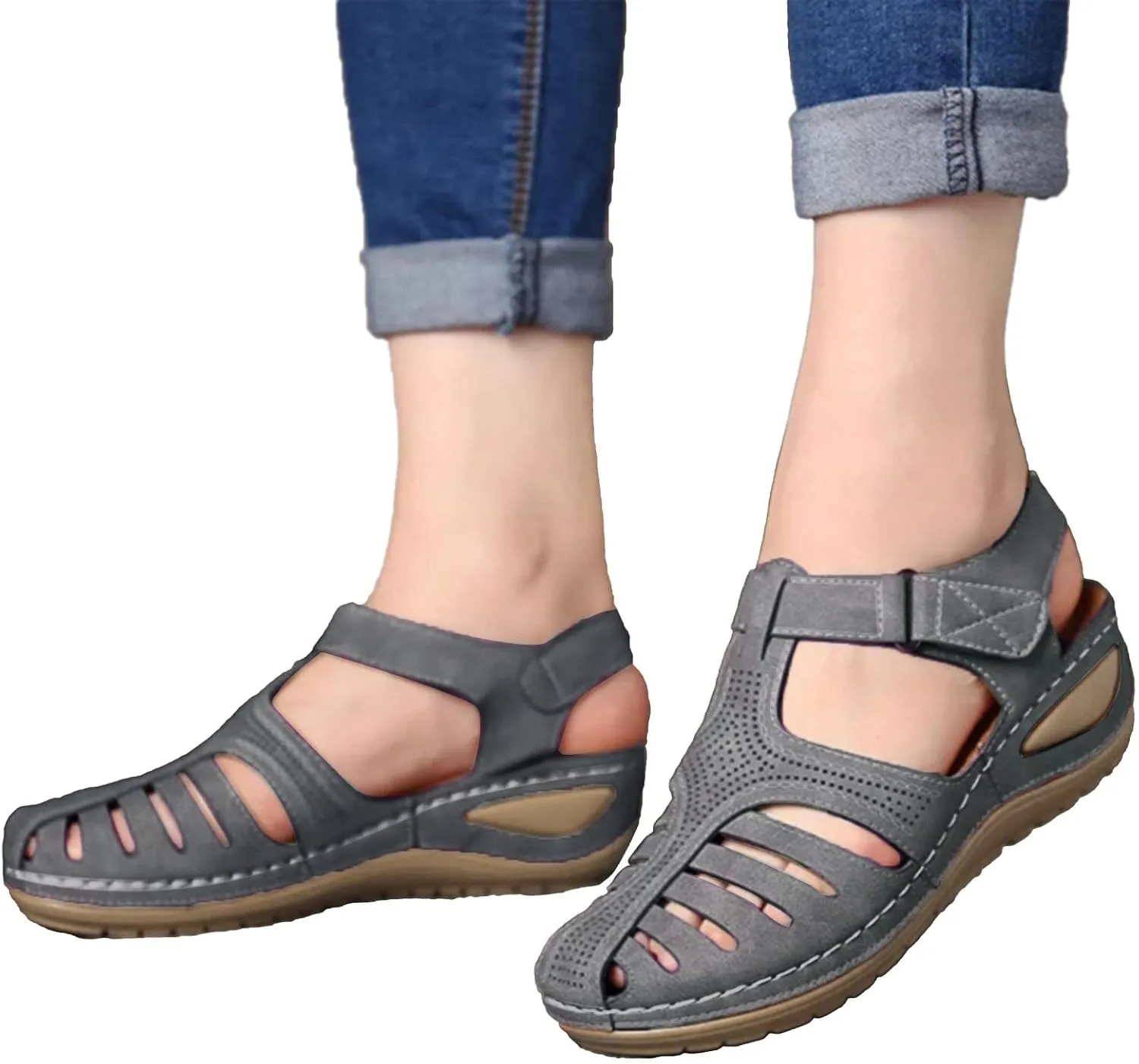 Summer Womens Sandals Casual Bohemia Gladiator Closed Toe Wedge Shoes Comfort Ankle Strap Slip On Orthopedic Platform Sandals