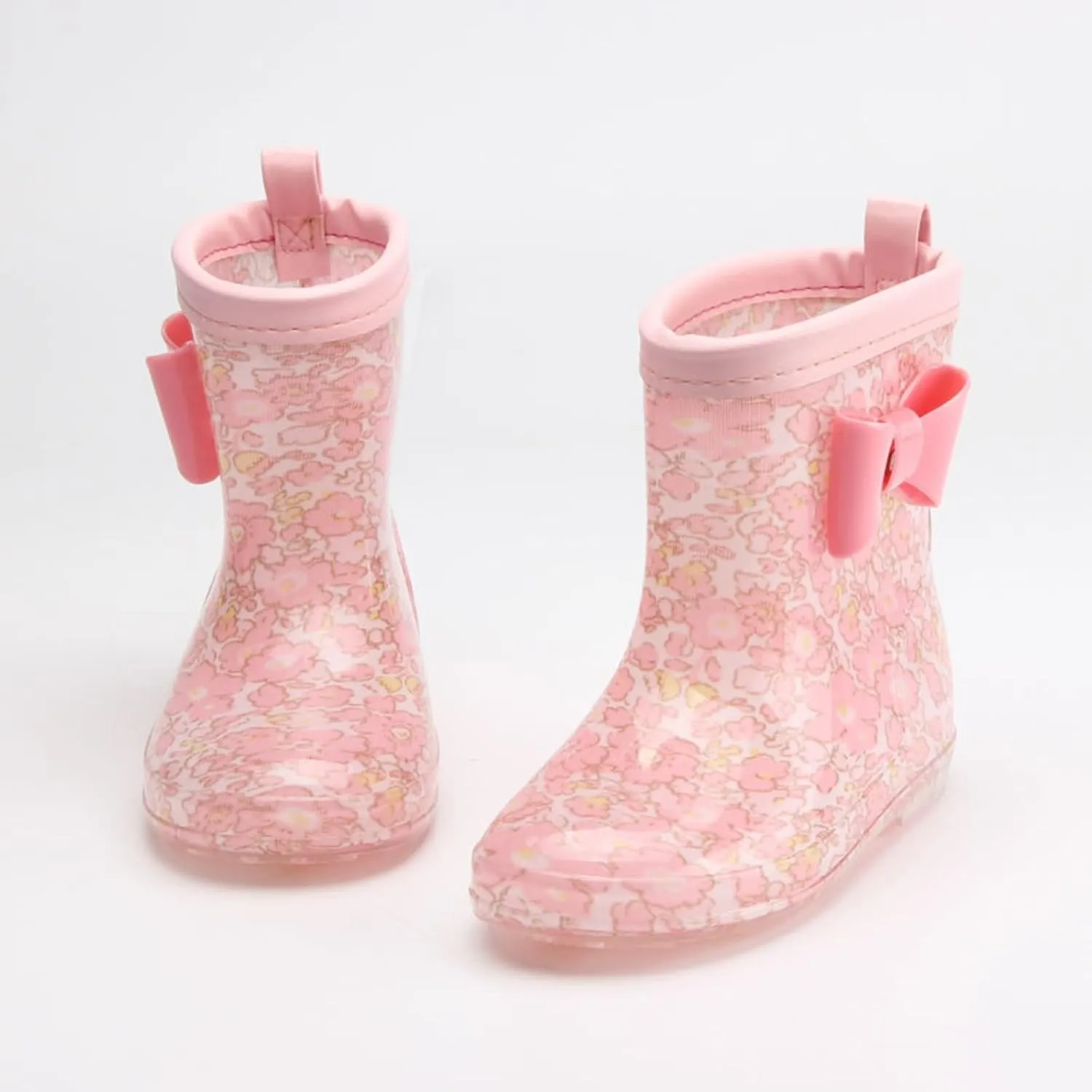 Toddler Kids Rain Boots with Cute Bow Waterproo?? Rubber Boots for Girls Boys Camouflage Rainboots with Handles
