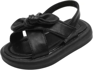 Toddler Sandals Shoes Baby Girls Cute Solid Color Slip On Shoes Bow Non-Slip Soft Sole Beach Sandal Comfort Daily V-313 Black 8.5