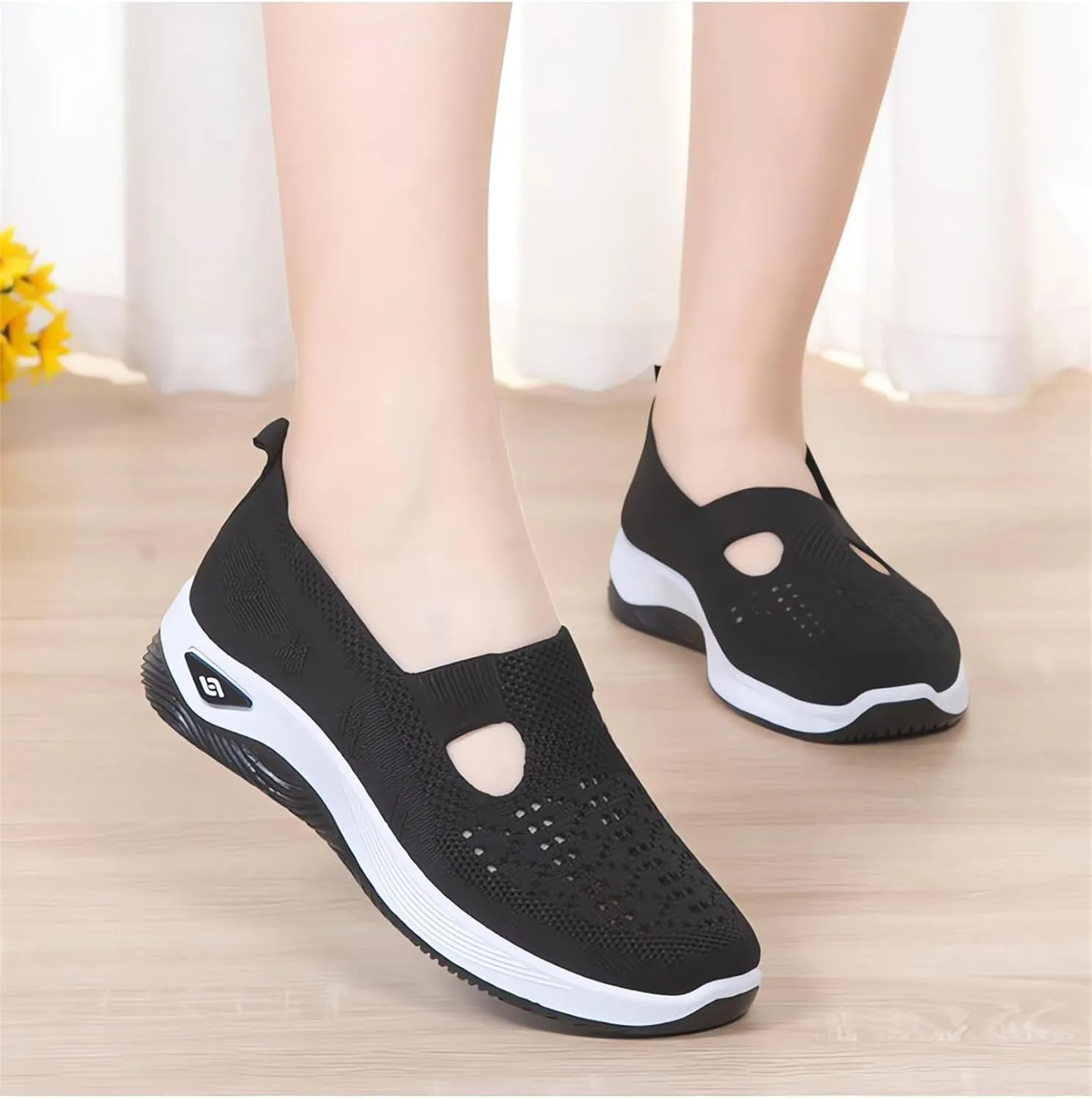 Walking Shoes Women Arch-Support Sneakers Mesh Upper Casual Sneakers Woven Orthopedic Breathable Soft Shoe Comfort Running Sneaker Go Walking Slip on Diabetic Foam Shoes