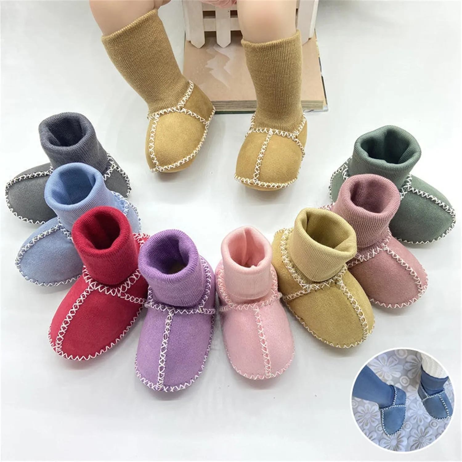 Warm Baby Sock Shoes Baby Floor Shoes Sneakers Infant Socks Shoes Indoor Girls Boys Anti-Slip Solid First Warm Walking Boots Crib Shoes