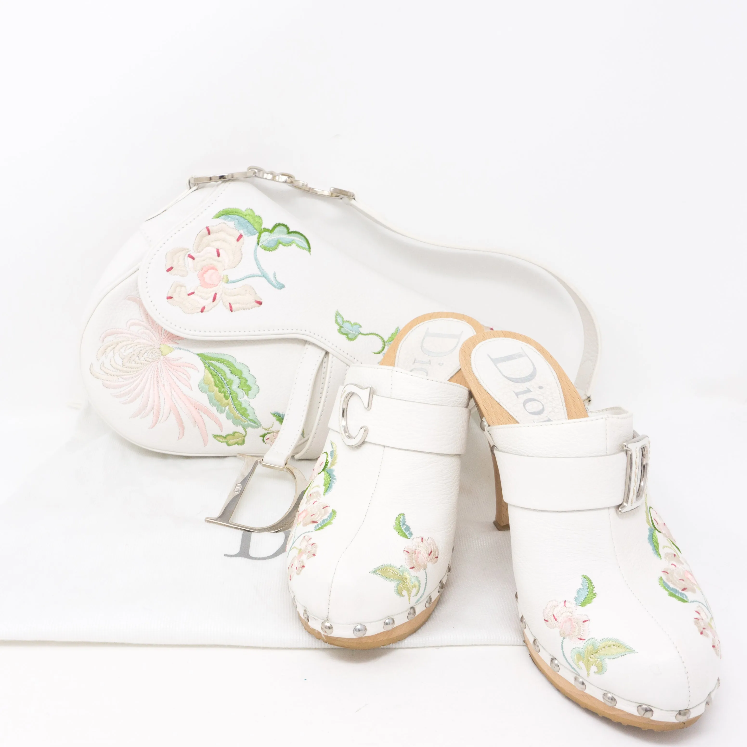 White Embroidery High Heels