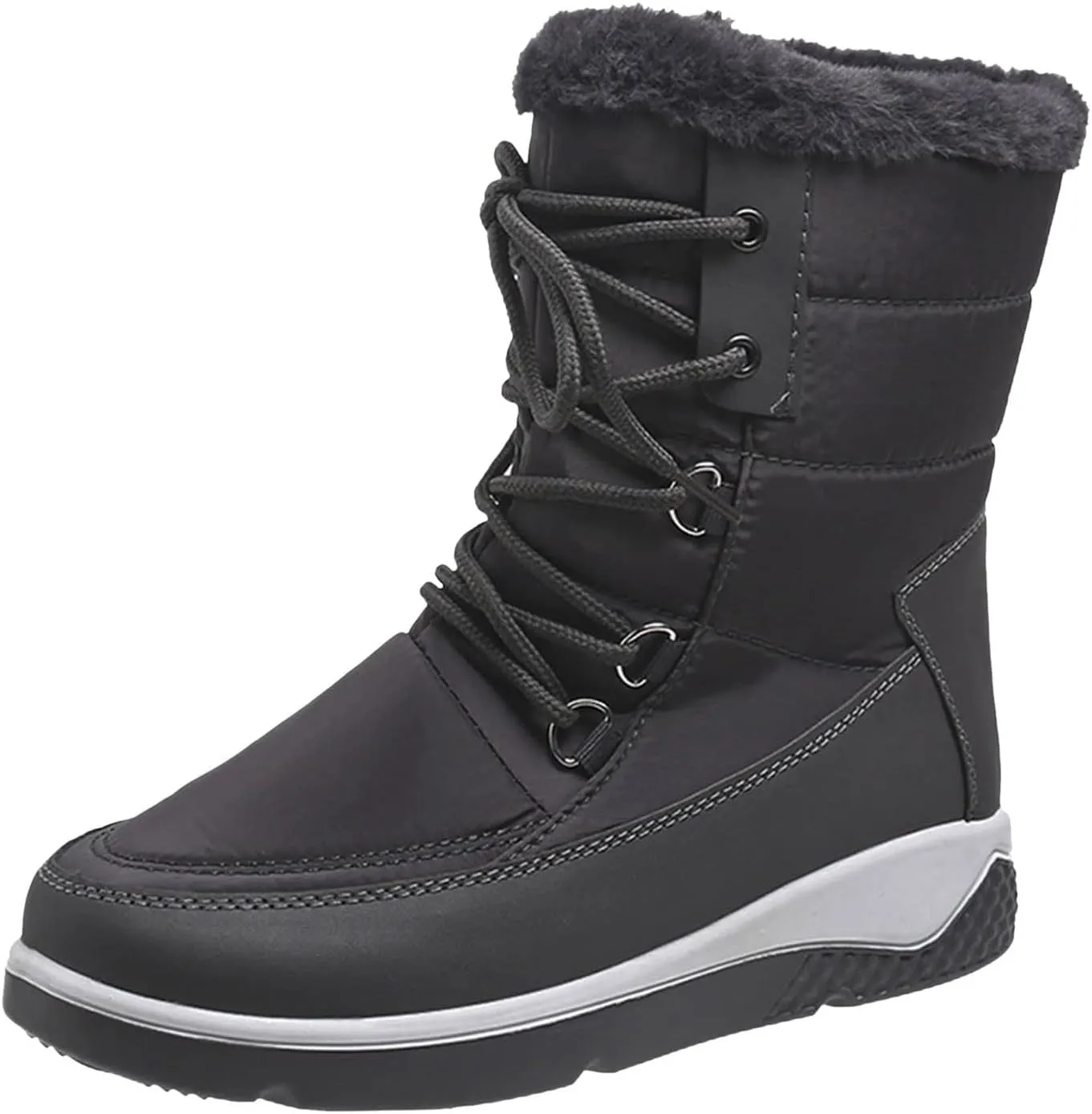 Wide Calf Snow Boots for Women Plus Size Lightweight Snow Boots Women Woman Boots Winter Black Lace-Up Combat Boots Mid-Calf Military Winter Boot for Women Botas De FrO Para Mujeres Plus Size