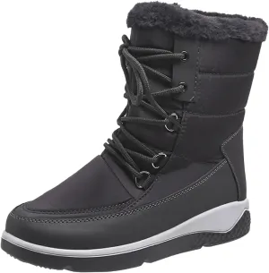 Wide Calf Snow Boots for Women Plus Size Lightweight Snow Boots Women Woman Boots Winter Black Lace-Up Combat Boots Mid-Calf Military Winter Boot for Women Botas De FrO Para Mujeres Plus Size