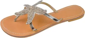 Women Flip Flops Breathable Slip On Flat Sandals Cute Starfish Bling Rhinestone Pearl Flat Slippers Summer Open Toe Slide Beach Swimming Thong Flip Flops Dressy Casual Walking Shoes