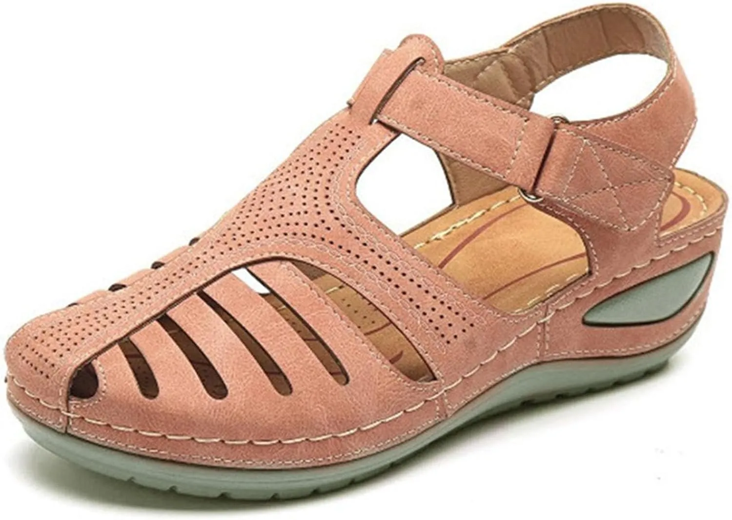 Womens Arch Support Orthopedic Sandals Adjustable Ankle Strap Wedge Sandals Summer Hollow Out Closed Toe Shoes