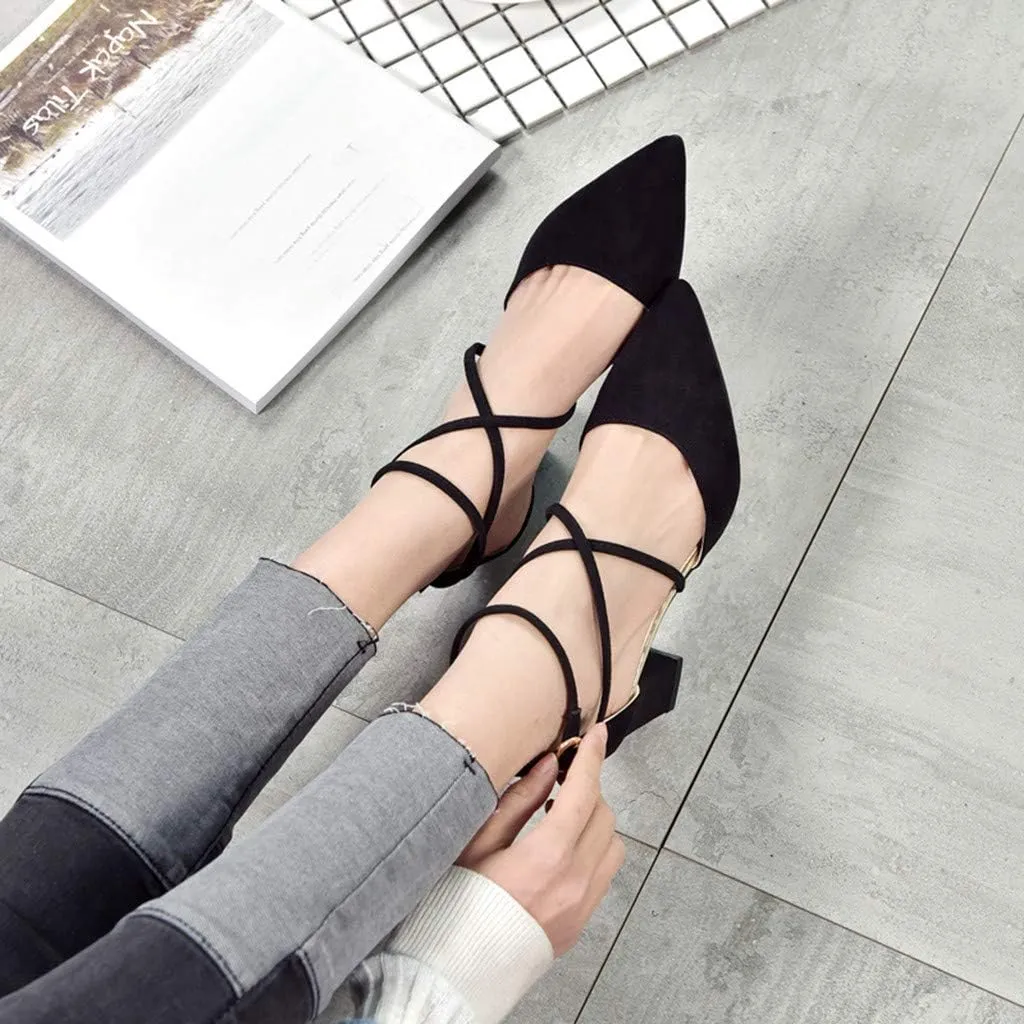 Women's Closed Pointed Toe Low Chunky Heels Pumps Ankle Strap Wedding Business Prom Party Dress Shoes Slip On Sexy Gladiator Sandals
