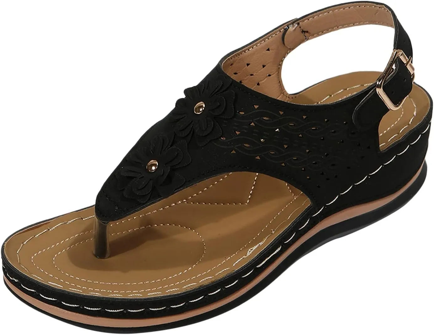 Women's Flat Sandals Arch Support Orthopedic Comfortable Soft Cushion Summer T-Strap Walking Thong Sandals with Open Toe Gladiator Sandals