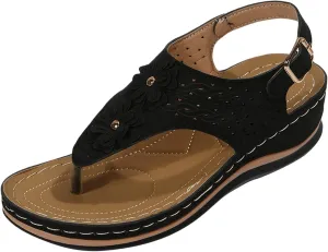 Women's Flat Sandals Arch Support Orthopedic Comfortable Soft Cushion Summer T-Strap Walking Thong Sandals with Open Toe Gladiator Sandals