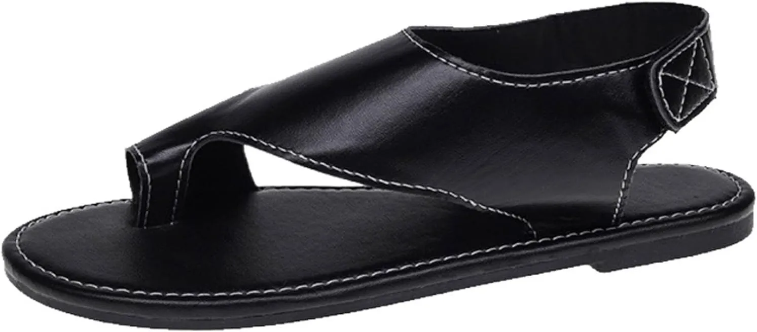 Womens Flat Sandals,2025 Summer Comfy Platform Flat Sole Leather Shoes for Women Fashion Comfy Breathable Orthopedic Corrector Flip Flops