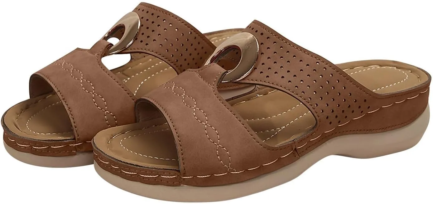 Women's Wedges Sandals Casual Hollow Out Open Toe Sandal Dressy Platform Silp On Slippers Comfortable Breathable Walking Sandals Comfy Orthopedic Arch Support Shoes