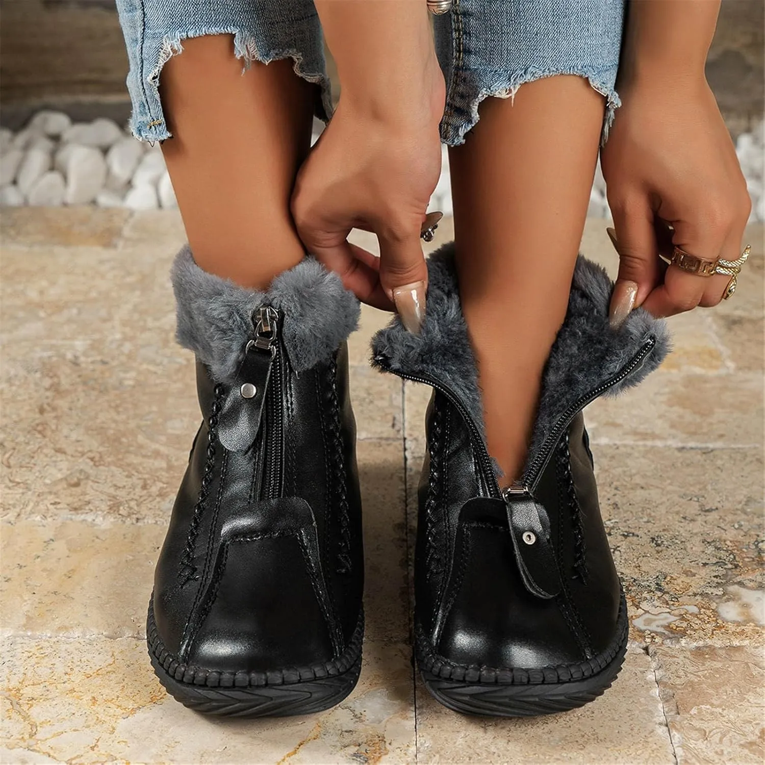 Women's Wide Width Tall Snow Boots Wide Foot Snow Boot for Women Slip on Boots for Women Ankle Booties Winter Womens Size 11 Wide Waterproof Boots Cute Waterproof Black Womens Boots