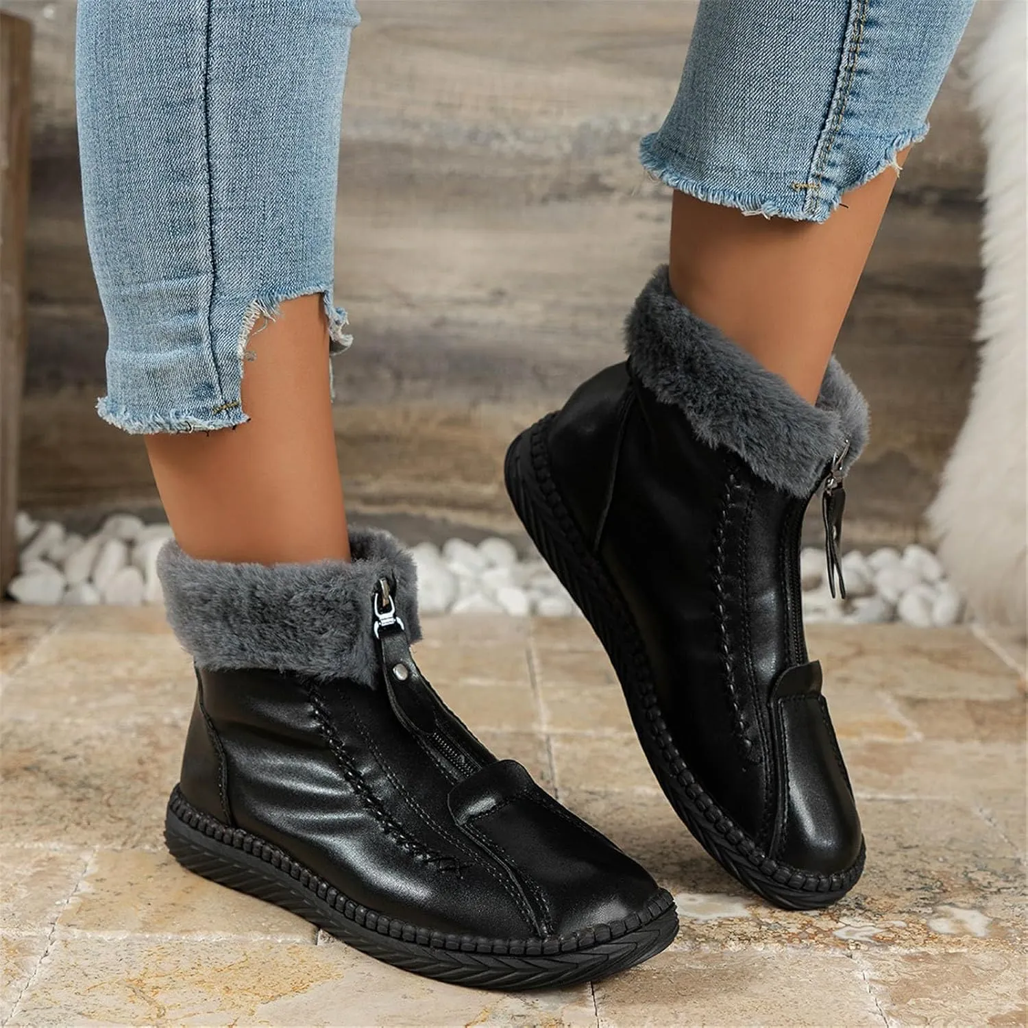 Women's Wide Width Tall Snow Boots Wide Foot Snow Boot for Women Slip on Boots for Women Ankle Booties Winter Womens Size 11 Wide Waterproof Boots Cute Waterproof Black Womens Boots