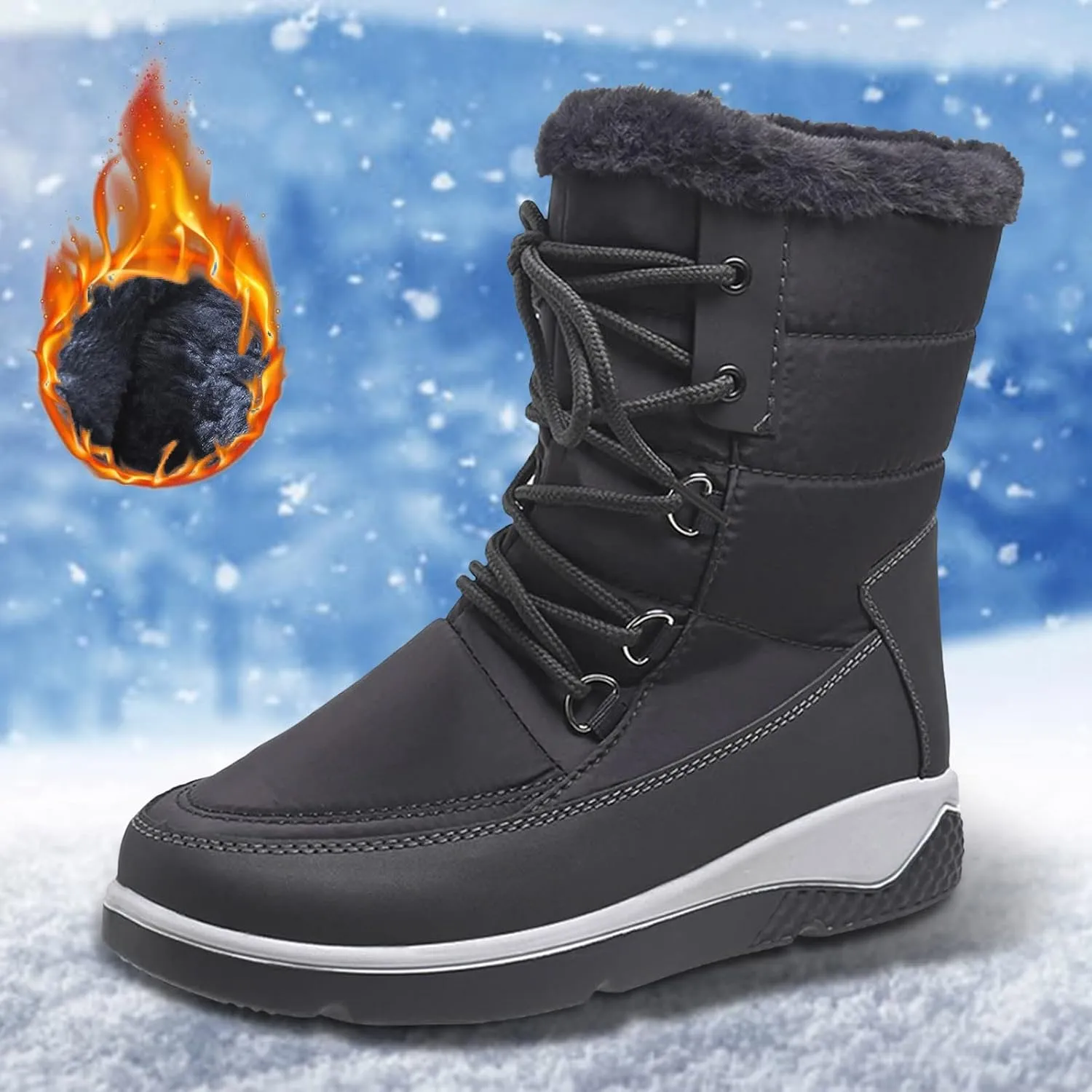 Womens Winter Boots Waterproof Wide Leg Women's Waterproof Boots Tall Winter Boots for Women 2023 No Heel Pink Winter Boots for Women Heels Warm Snow Boots for Women