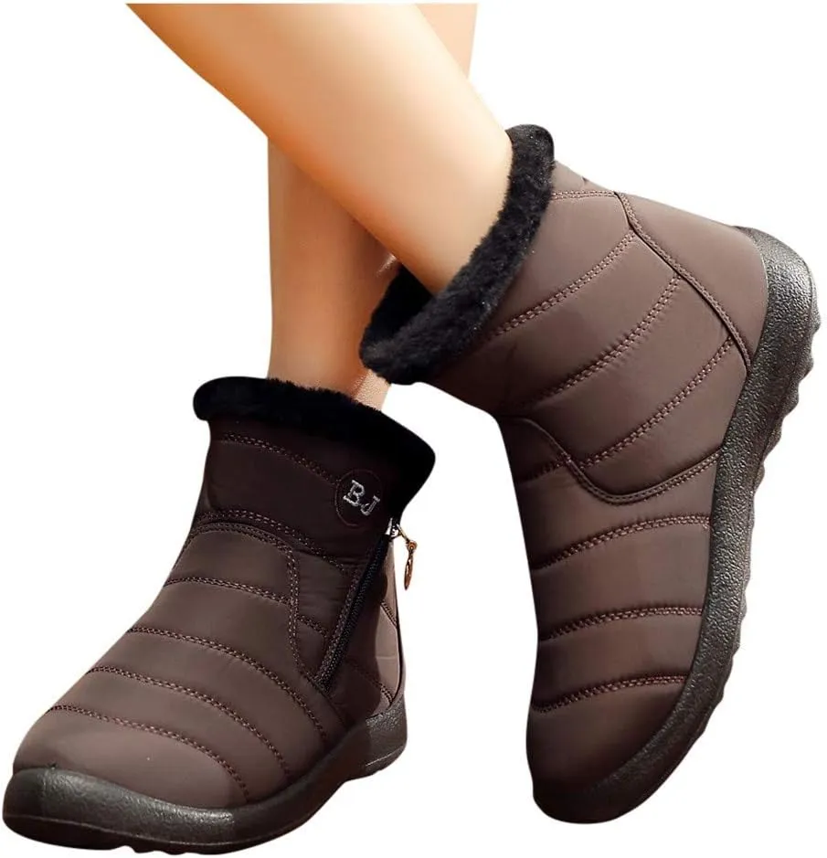 Womens Winter Wide Toe Box Plush Lined Snow Boots Waterproof Non-Slip Ankle Booties