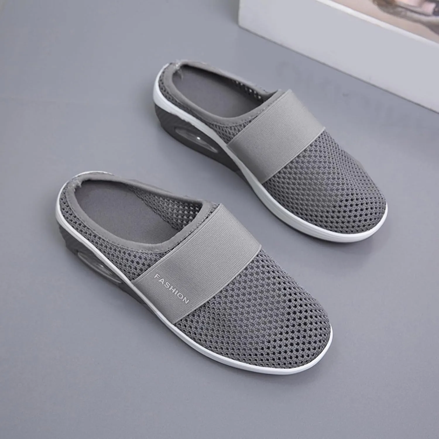 Womens Woven Orthopedic Breathable Soft Shoes Walking Cushion Arch Support Open Back Slippers Closed Toe Slides Outdoor Comfort Shoes Air Cushion Loafers