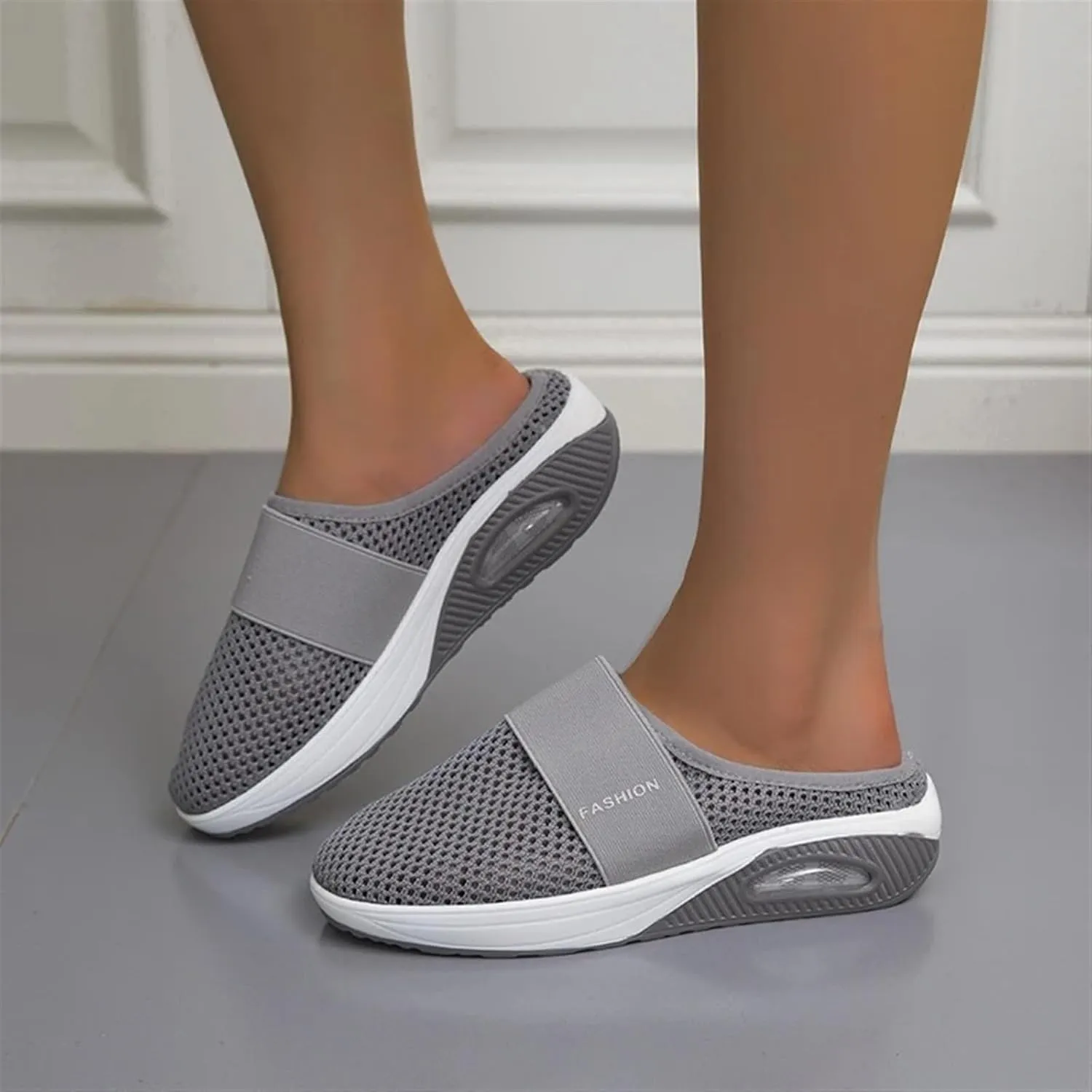 Womens Woven Orthopedic Breathable Soft Shoes Walking Cushion Arch Support Open Back Slippers Closed Toe Slides Outdoor Comfort Shoes Air Cushion Loafers