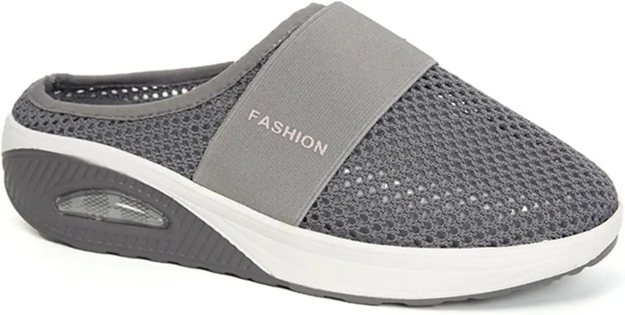 Womens Woven Orthopedic Breathable Soft Shoes Walking Cushion Arch Support Open Back Slippers Closed Toe Slides Outdoor Comfort Shoes Air Cushion Loafers