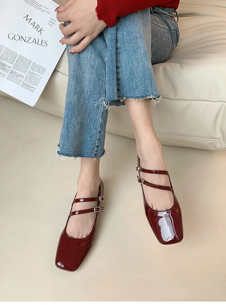 xiangtuibao Woman Pumps Mary Jane Low Heels Shoes Leather Casual Shoes Women Retro Style Square Heeled Shoes Ladies Elegant Lolita Shoes NEW