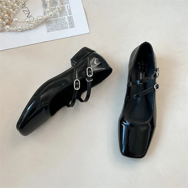 xiangtuibao Woman Pumps Mary Jane Low Heels Shoes Leather Casual Shoes Women Retro Style Square Heeled Shoes Ladies Elegant Lolita Shoes NEW