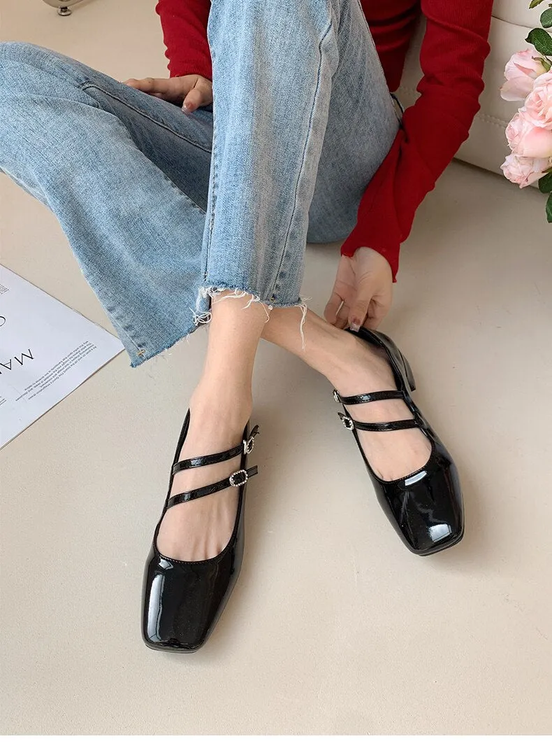 xiangtuibao Woman Pumps Mary Jane Low Heels Shoes Leather Casual Shoes Women Retro Style Square Heeled Shoes Ladies Elegant Lolita Shoes NEW