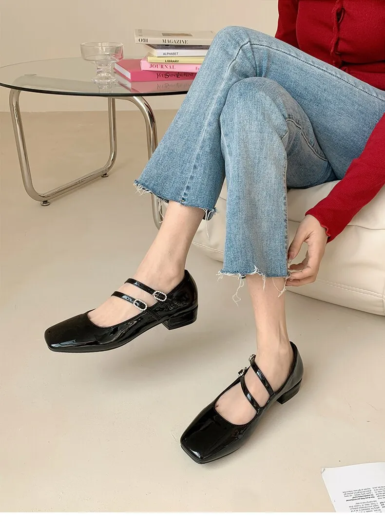 xiangtuibao Woman Pumps Mary Jane Low Heels Shoes Leather Casual Shoes Women Retro Style Square Heeled Shoes Ladies Elegant Lolita Shoes NEW
