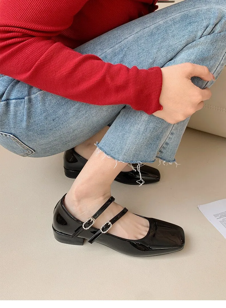 xiangtuibao Woman Pumps Mary Jane Low Heels Shoes Leather Casual Shoes Women Retro Style Square Heeled Shoes Ladies Elegant Lolita Shoes NEW