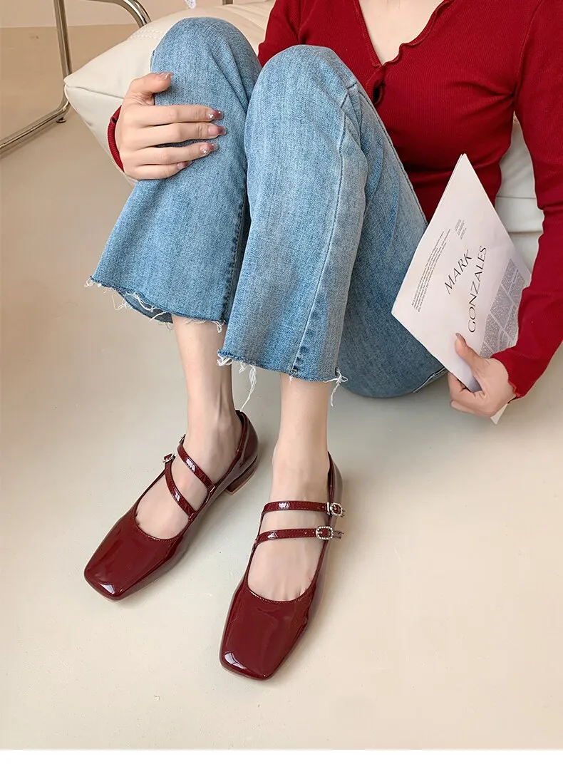 xiangtuibao Woman Pumps Mary Jane Low Heels Shoes Leather Casual Shoes Women Retro Style Square Heeled Shoes Ladies Elegant Lolita Shoes NEW