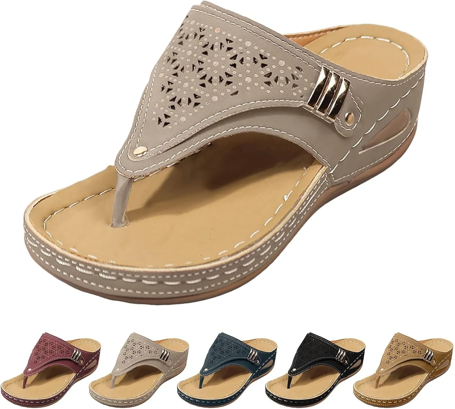 ZSpzx Orthopedic Sandals for Women,Women's Orthotic Dressy Summer 2025 Arch Support Flip Flops Womens Flat Open Toe Casual Slip on Sandals Beach Boho Sandals Comfortable Outdoor Walking Shoes